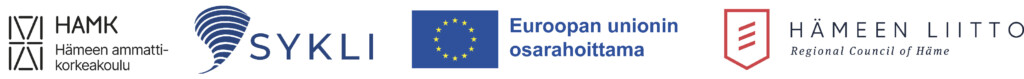 Neljä logoa vierekkäin: Hämeen ammattikorkeakoulu, Sykli, Euroopan unionin osarahoittama sekä Hämeen liitto.